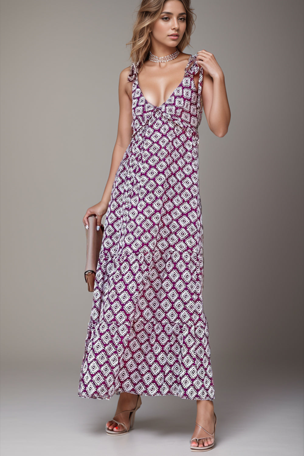 Geometric Tie Shoulder Dress - AllIn Computer
