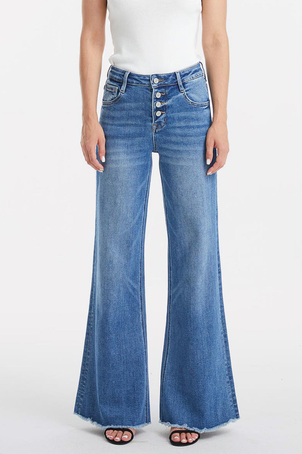 BAYEAS Full Size High Waist Button-Fly Raw Hem Wide Leg Jeans - AllIn Computer