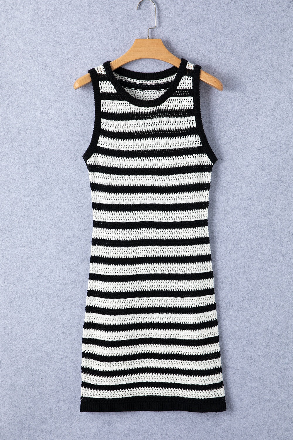 Openwork Striped Wide Strap Knit Dress - AllIn Computer