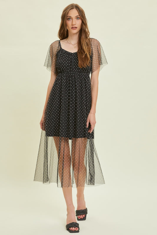 HEYSON Heart Mesh Flare Sleeve Midi Dress - AllIn Computer