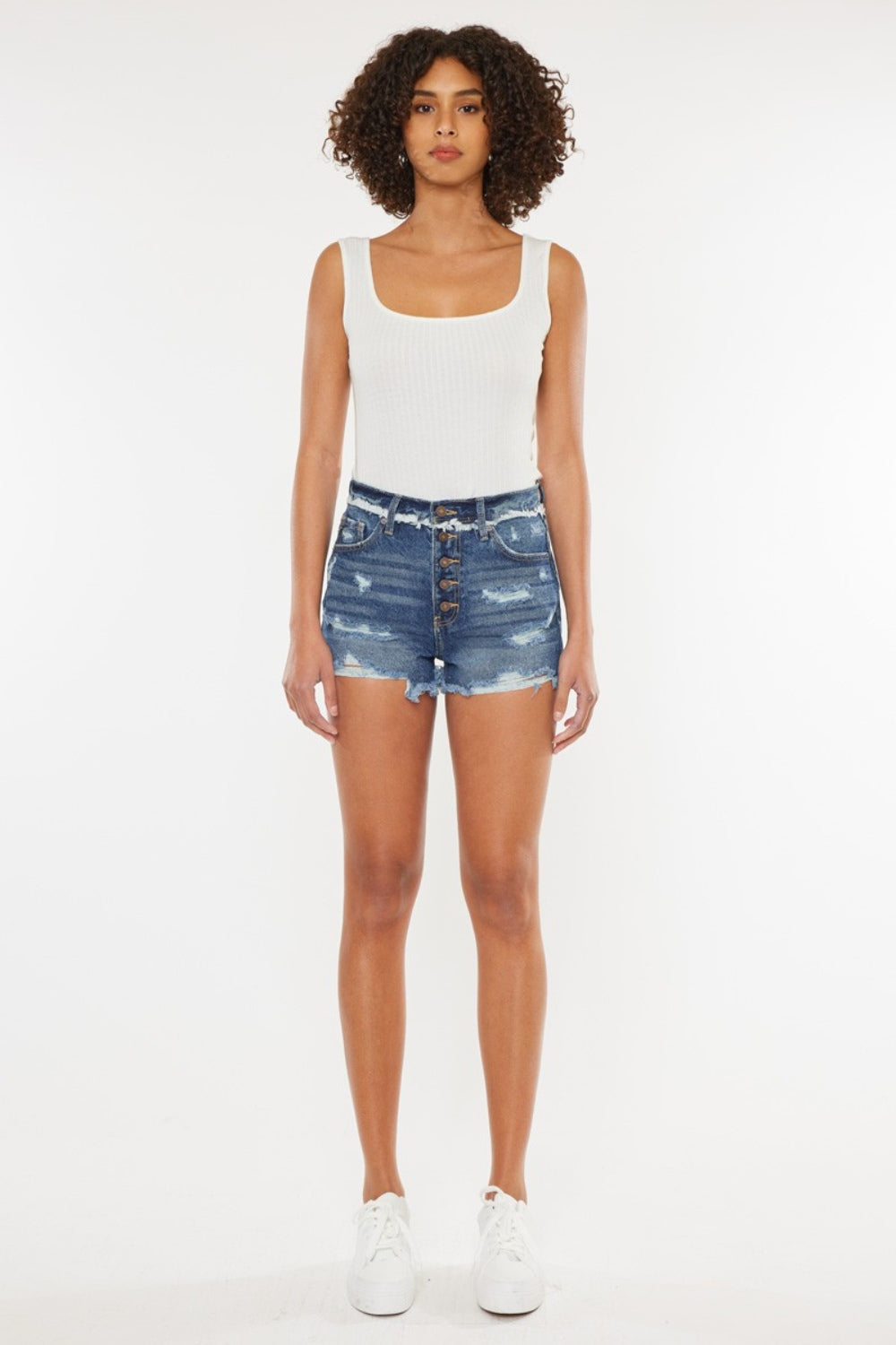Kancan Distressed Button Fly Denim Shorts - AllIn Computer