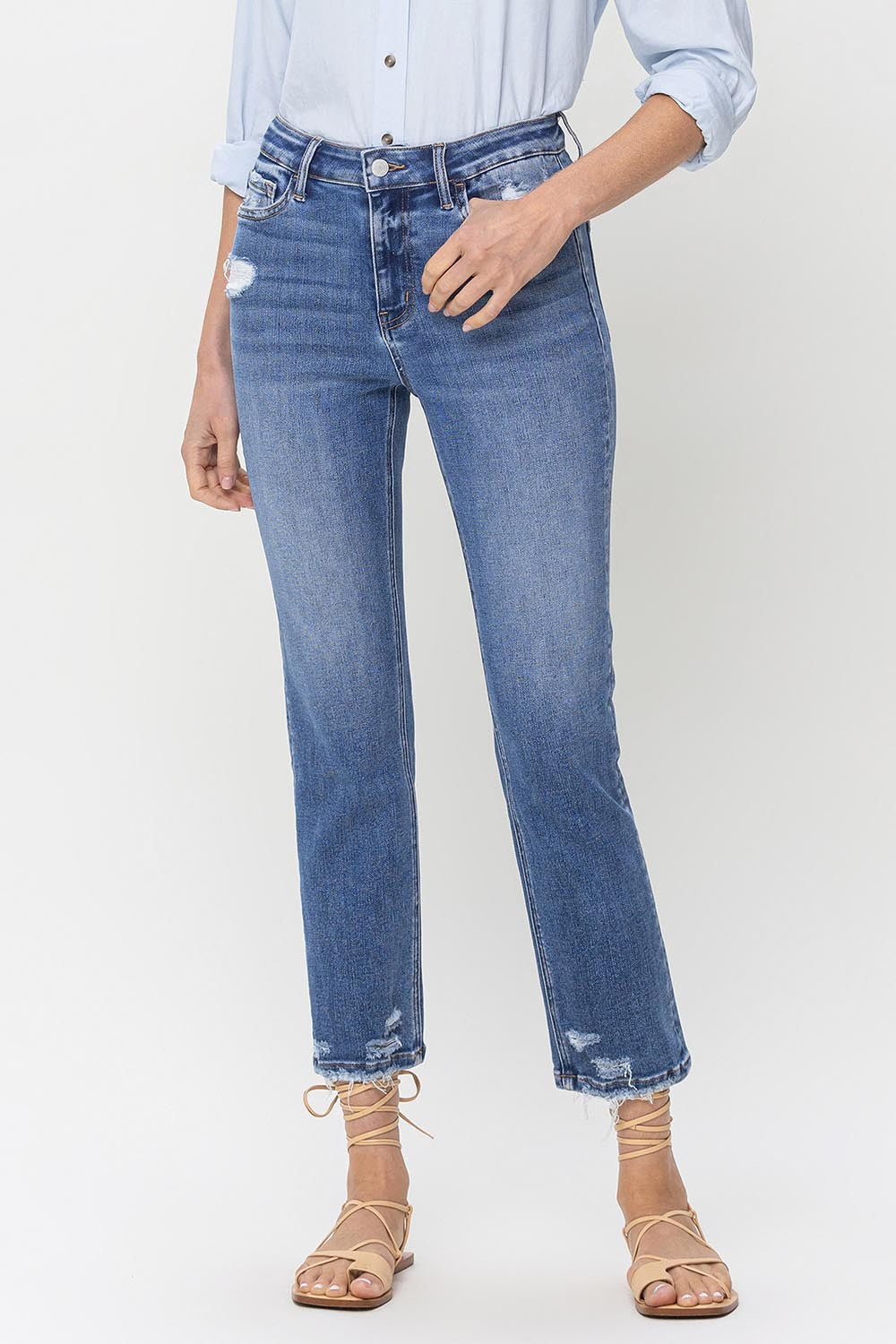 Lovervet High Rise Raw Hem Straight Jeans - AllIn Computer