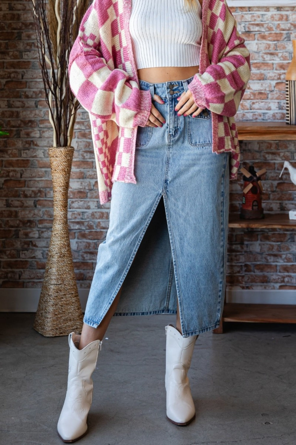 Veveret Slit Mid Rise Waist Denim Skirt - AllIn Computer