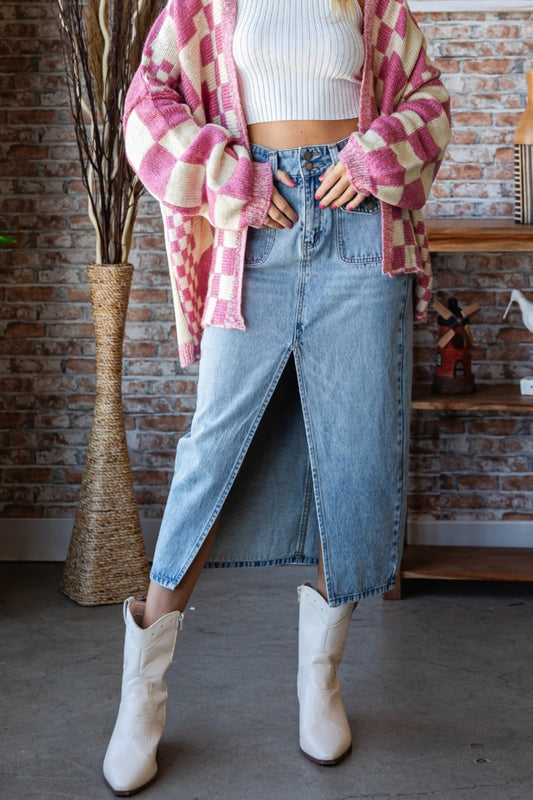 Veveret Slit Mid Rise Waist Denim Skirt - AllIn Computer