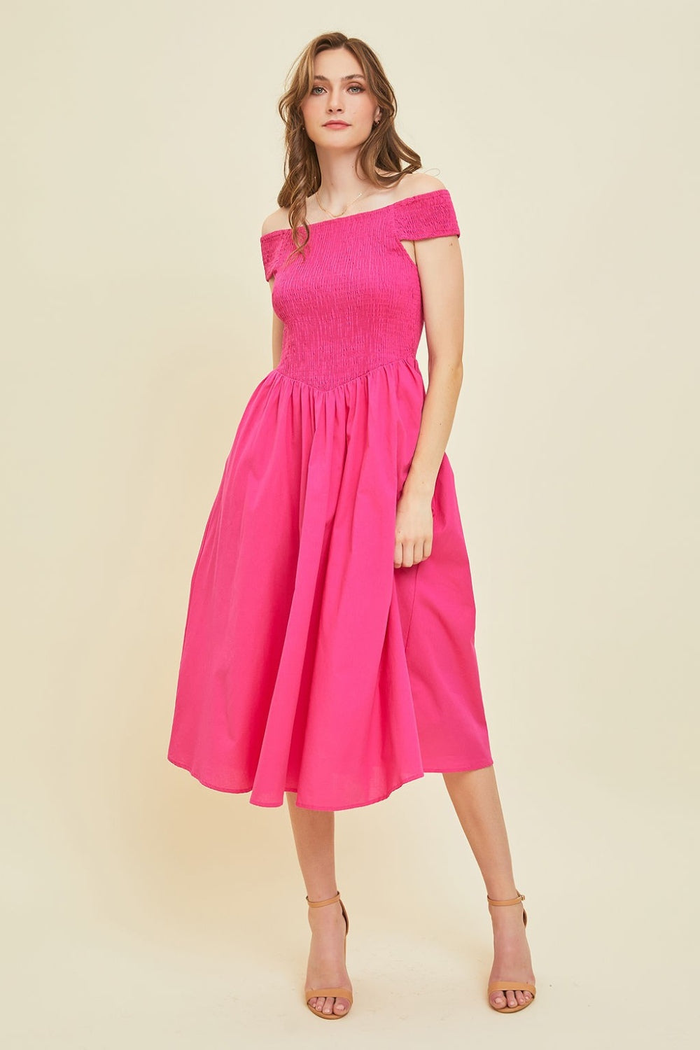 HEYSON Off-Shoulder Smocked Midi Dress - AllIn Computer