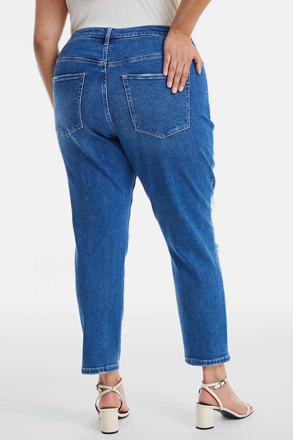 BAYEAS Full Size Distressed High Waist Mom Jeans - AllIn Computer
