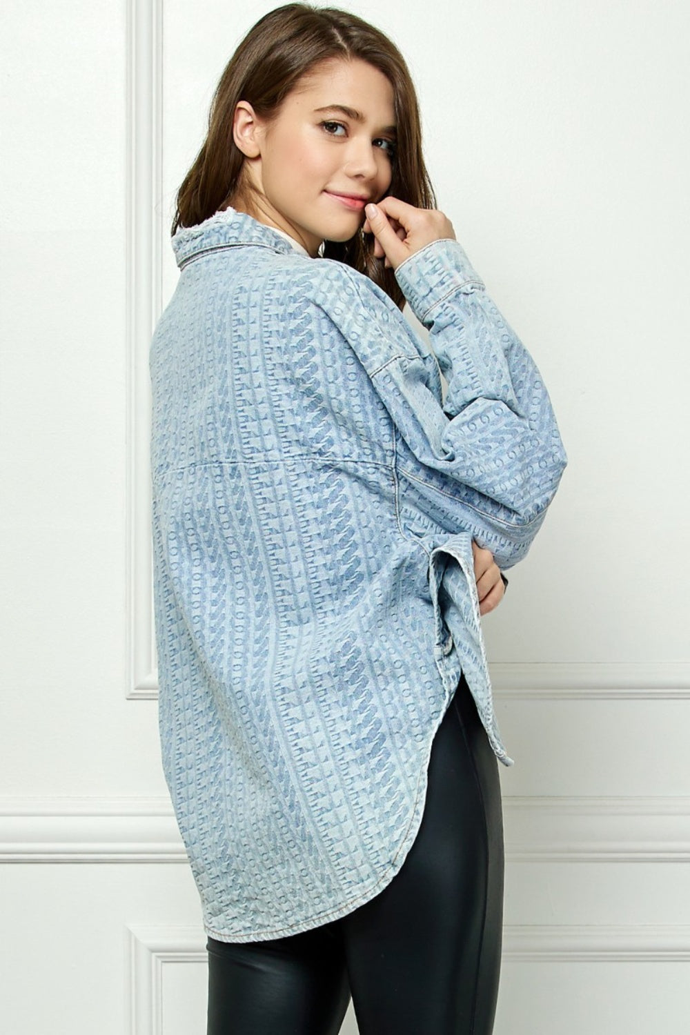 Veveret Button Up Dropped Shoulder Denim Top - AllIn Computer