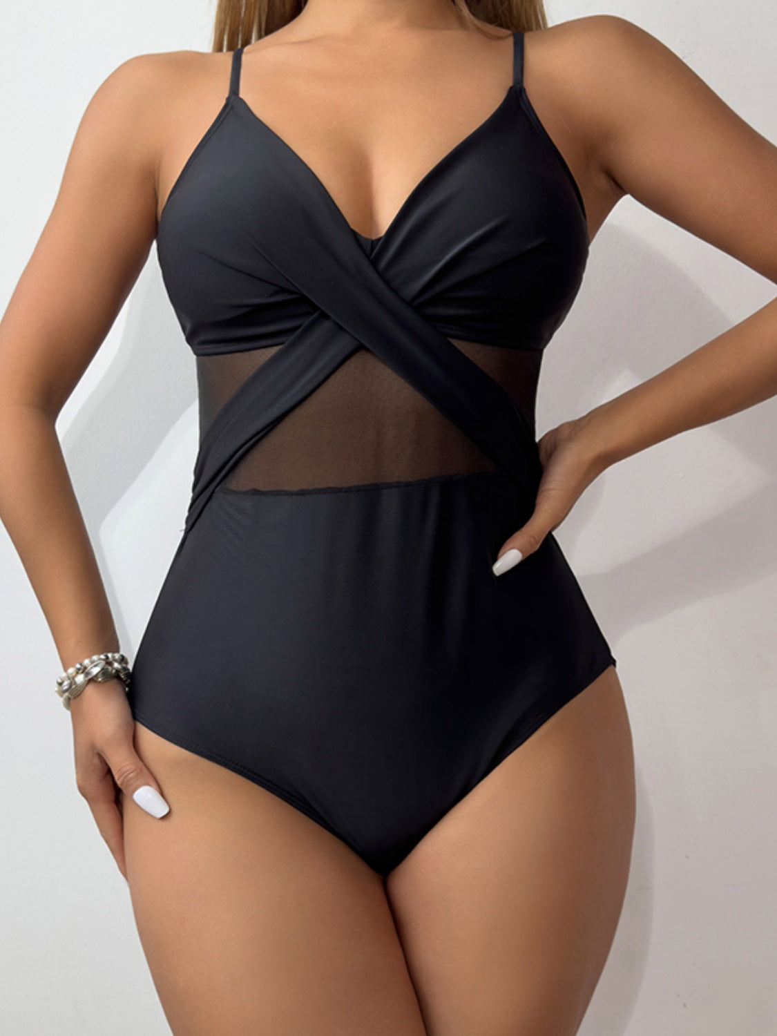 V-Neck Spaghetti Strap One-Piece Swimwear - AllIn Computer