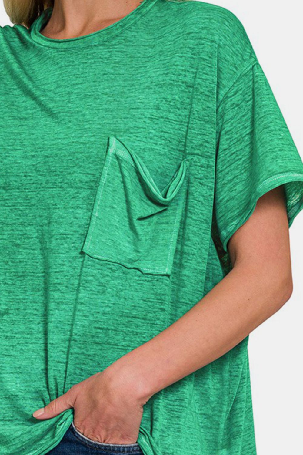 Zenana Pocketed Round Neck Dropped Shoulder T-Shirt - AllIn Computer