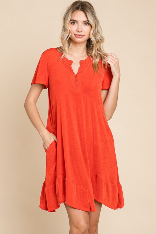 Culture Code Full Size Notched Short Sleeve Dress | CLOTHING,SHOES & ACCESSORIES | Culture Code, dress, notched neck dress, plus size, pocketed dress, Ship from USA | Trendsi