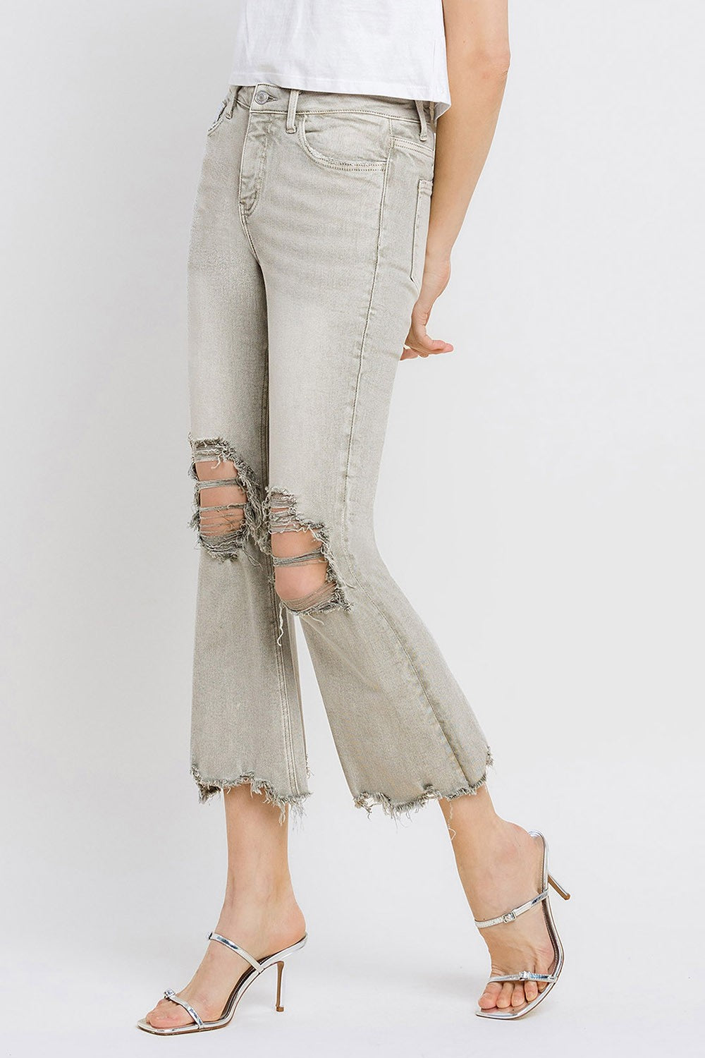 Lovervet Distressed Raw Hem Cropped Flare Jeans - AllIn Computer
