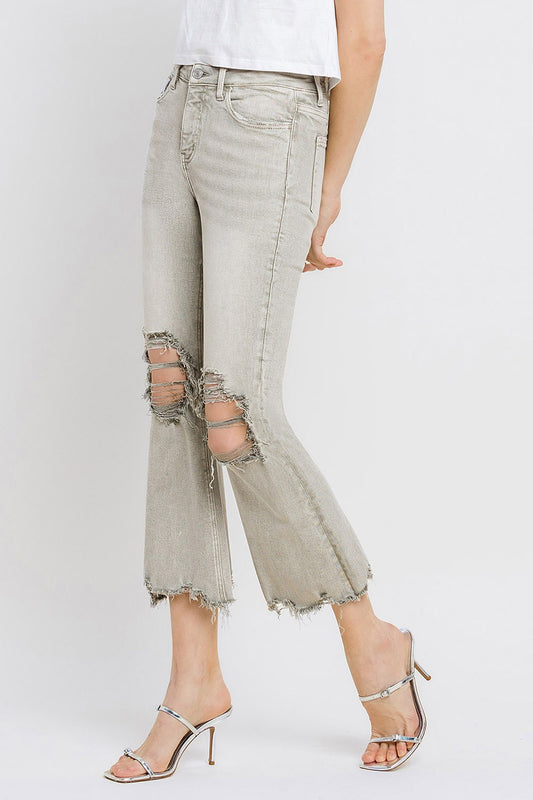 Lovervet Distressed Raw Hem Cropped Flare Jeans - AllIn Computer