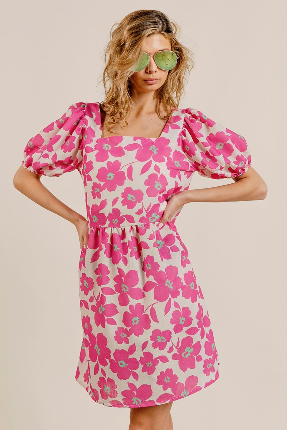 BiBi Printed Square Neck Puff Sleeve Mini Dress - AllIn Computer