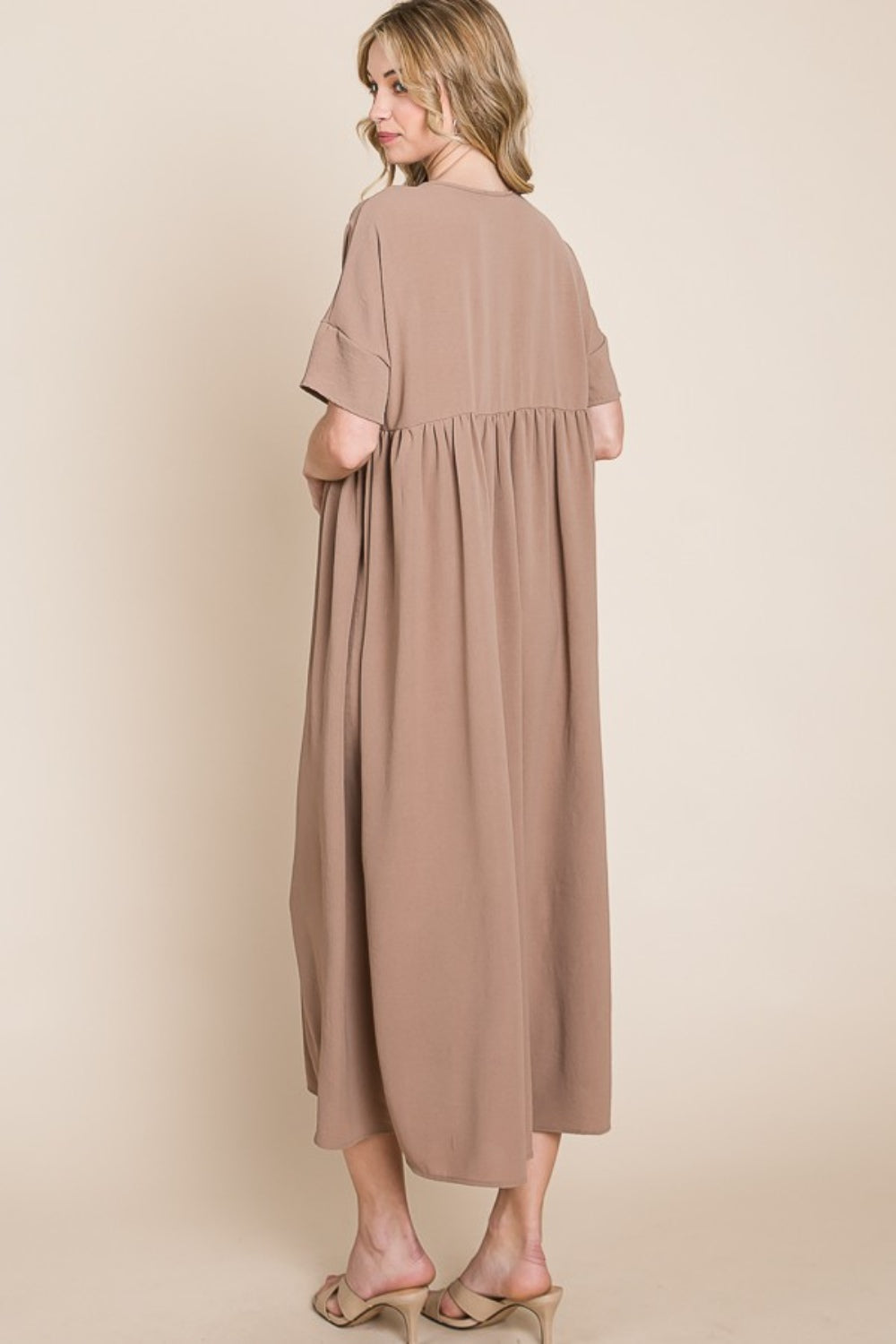 BOMBOM Round Neck Ruched Midi Dress - AllIn Computer