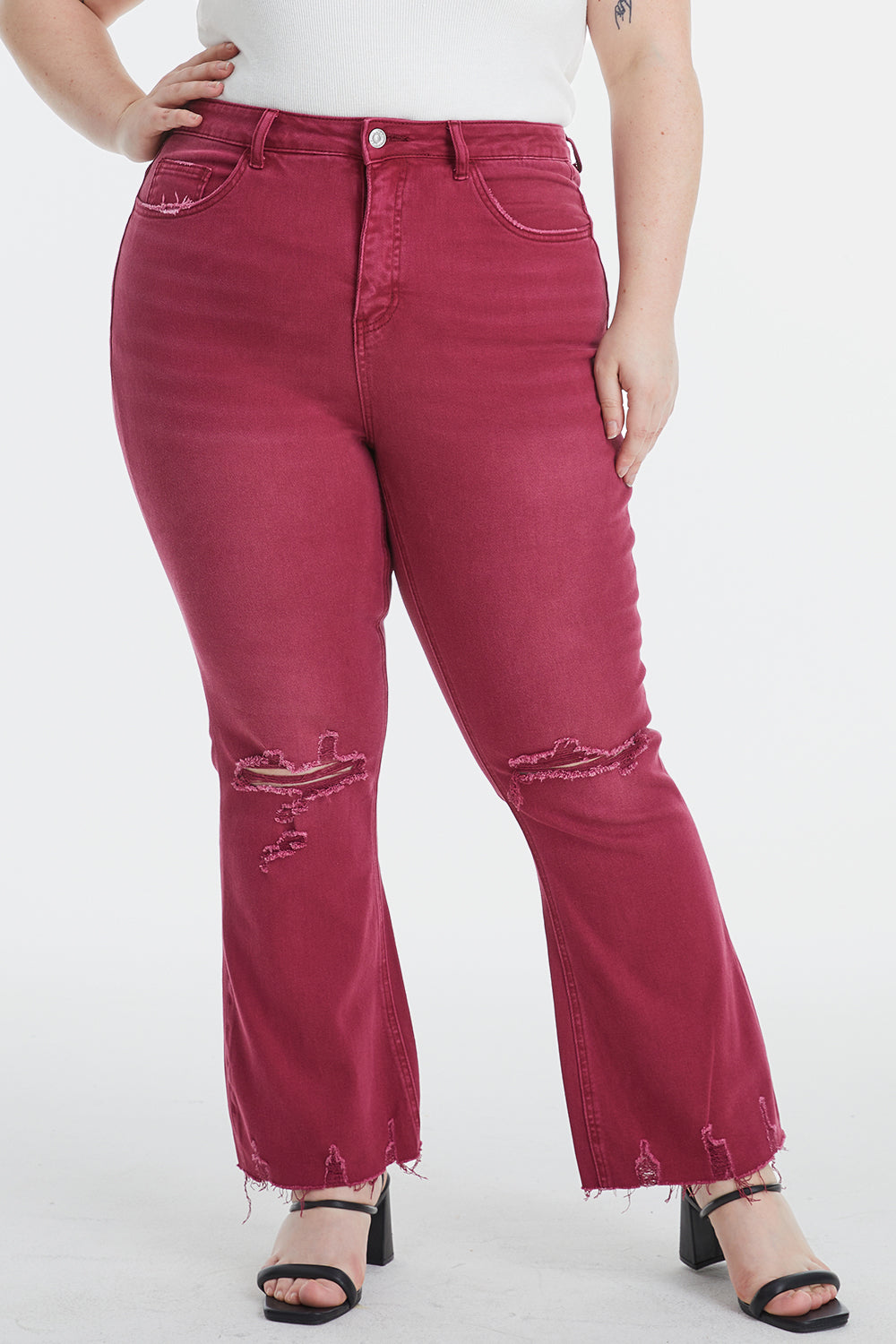 BAYEAS Full Size High Waist Distressed Raw Hem Flare Jeans - AllIn Computer