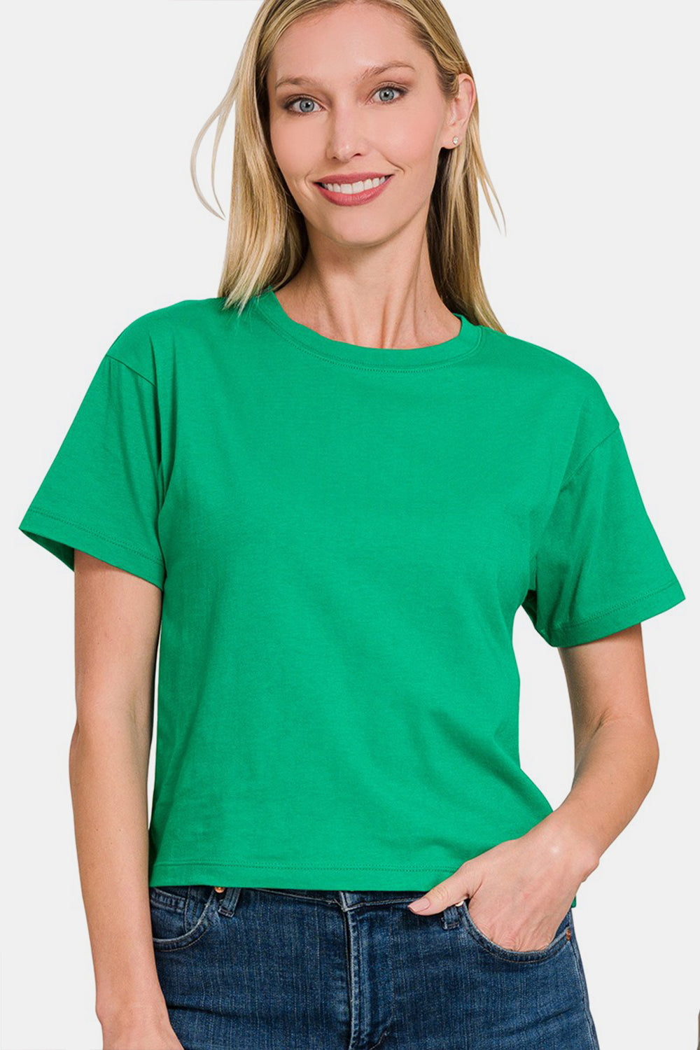 Zenana Round Neck Short Sleeve Cropped T-Shirt - AllIn Computer