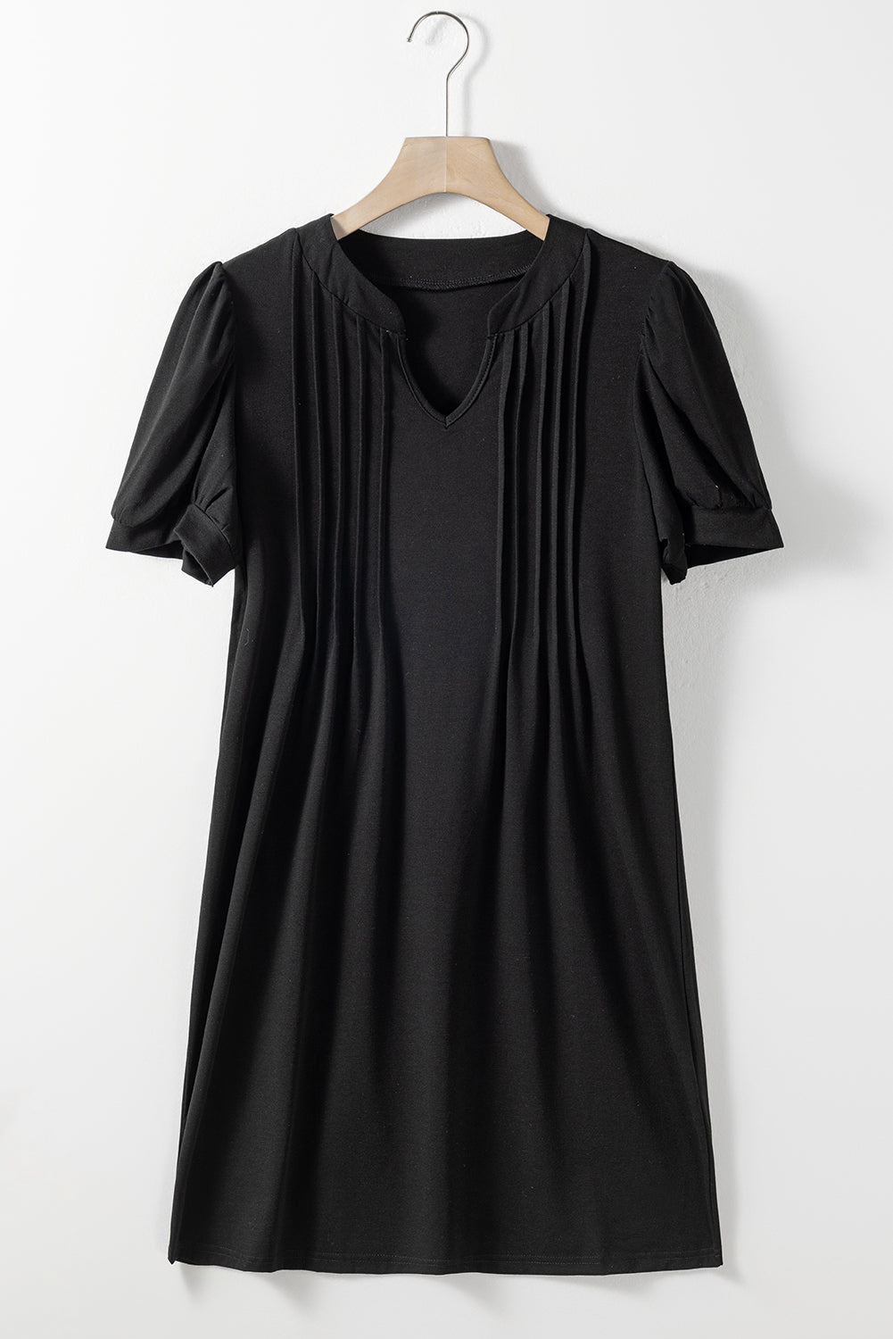 Pin-Tuck Notched Short Sleeve Dress - AllIn Computer