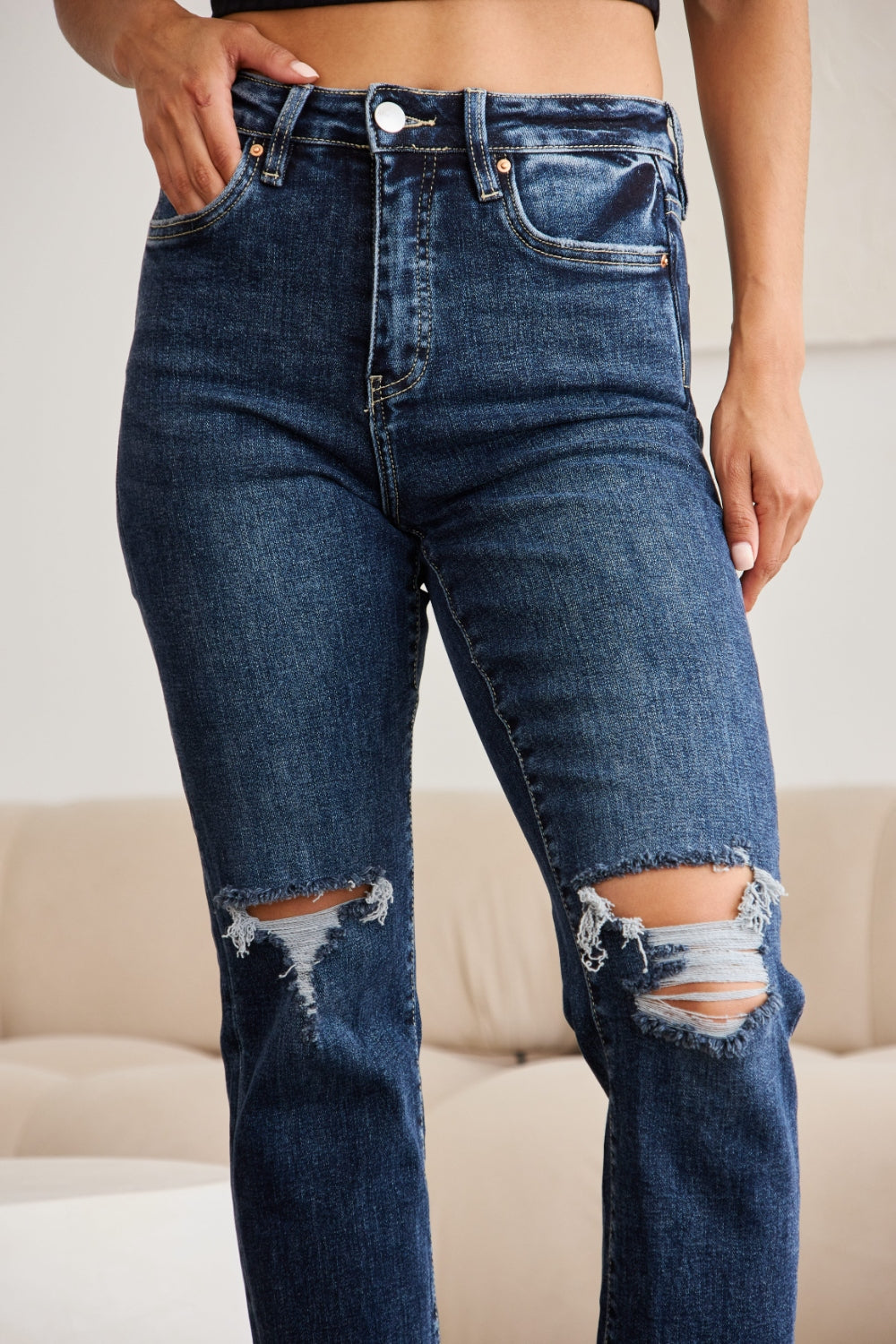 RFM Crop Dylan Full Size Tummy Control Distressed High Waist Raw Hem Jeans - AllIn Computer