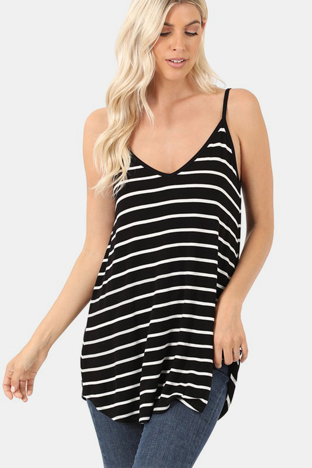 Zenana Striped V-Neck Curved Hem Cami - AllIn Computer