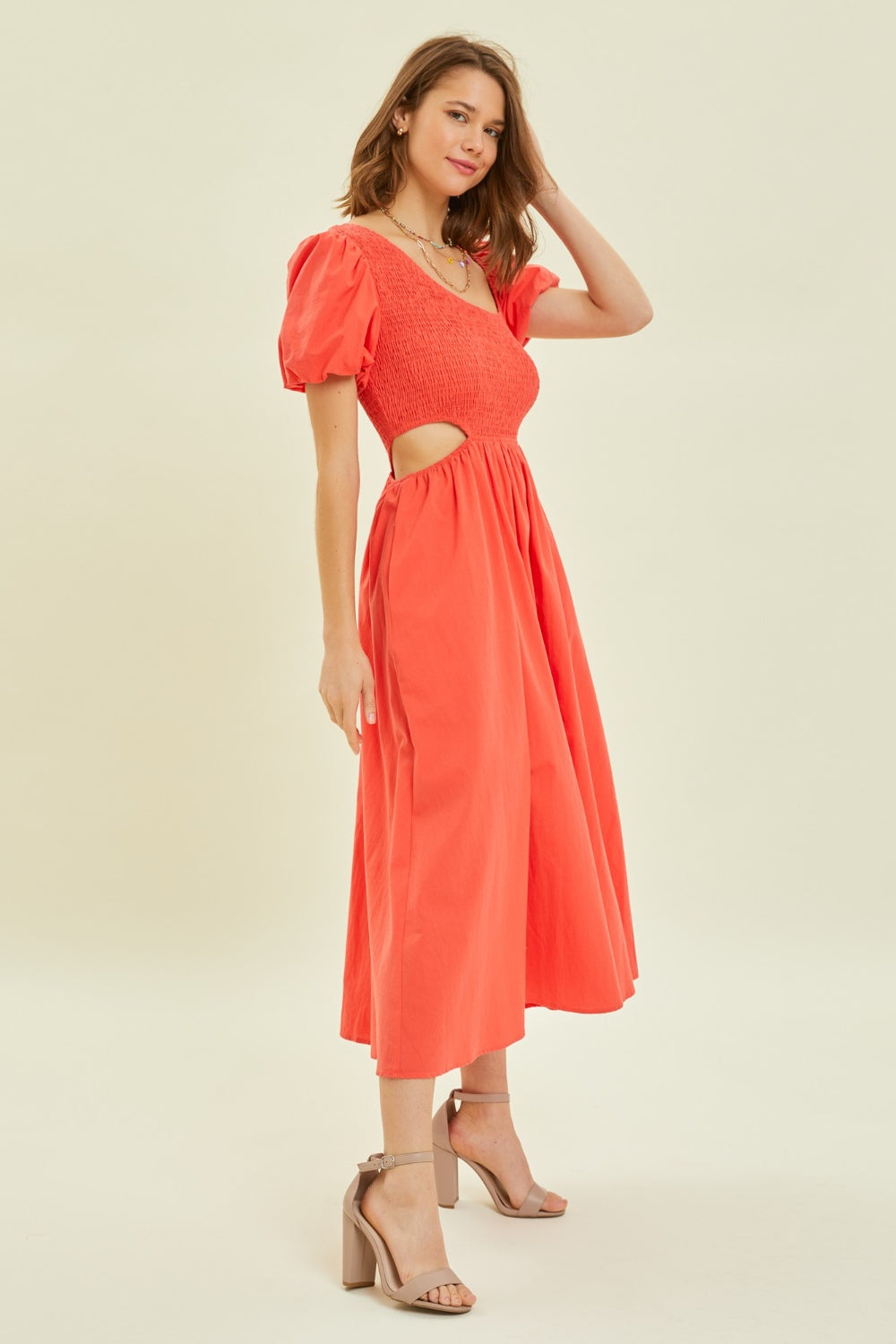 HEYSON Smocked Cutout Midi Dress - AllIn Computer