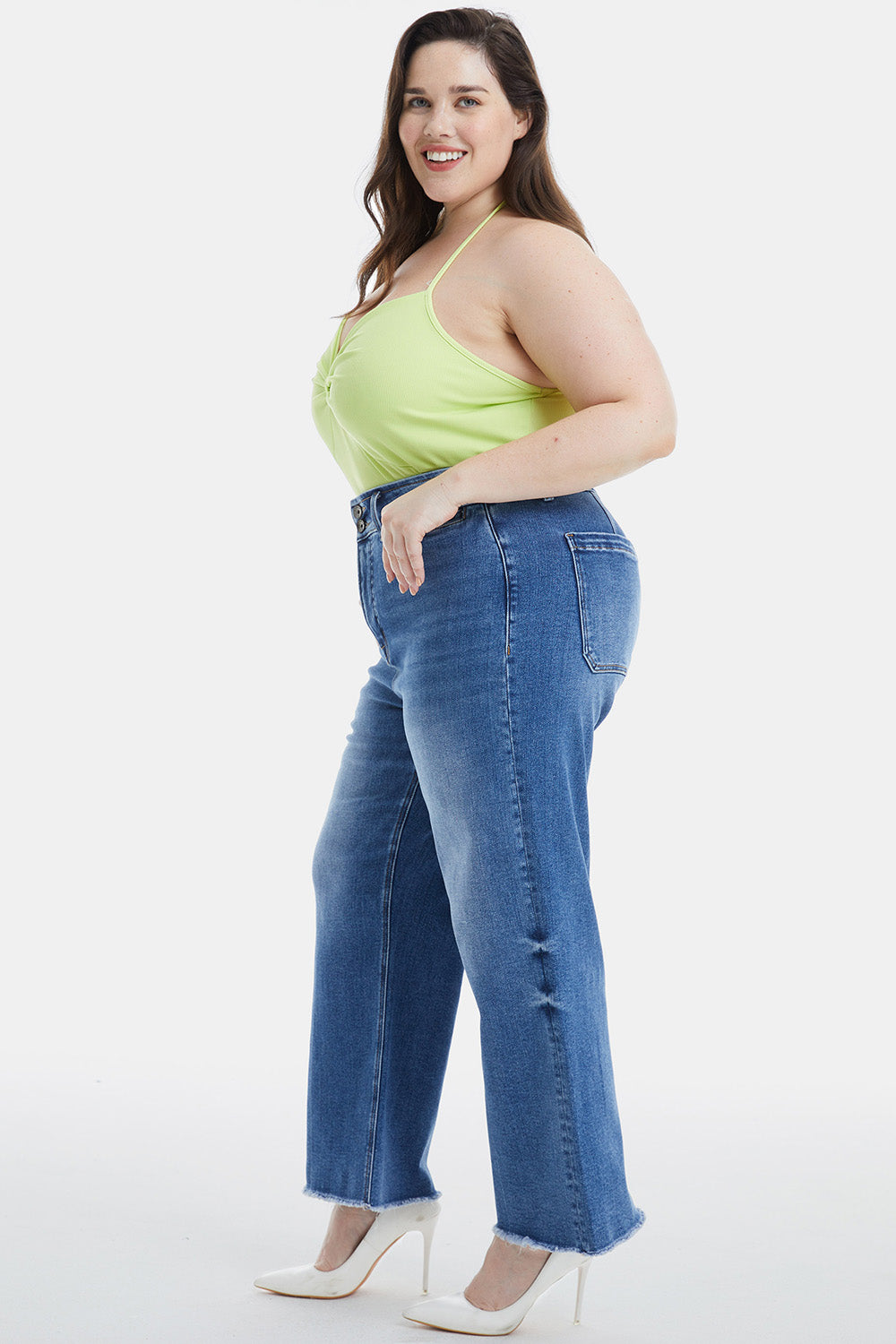 BAYEAS Full Size Raw Hem High Waist Wide Leg Jeans - AllIn Computer