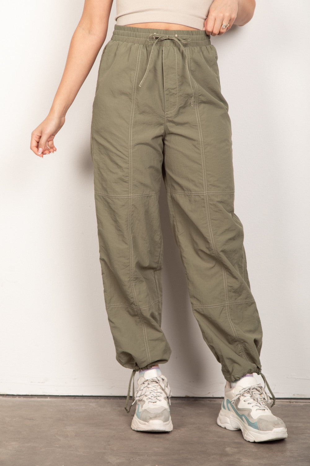 VERY J Drawstring Woven Parachute Joggers - AllIn Computer