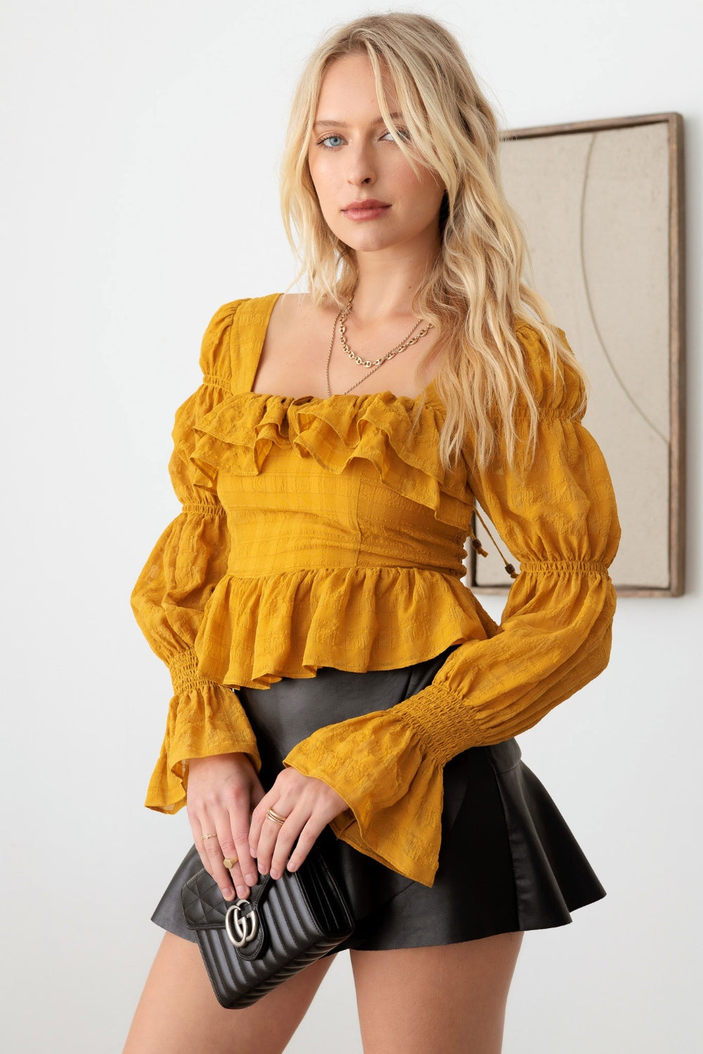 Tasha Apparel Boho Shirred Smocked Peplum Long Sleeve Top - AllIn Computer