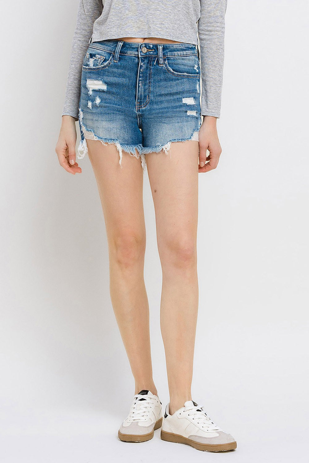 Vervet by Flying Monkey Distressed Raw Hem Denim Shorts - AllIn Computer