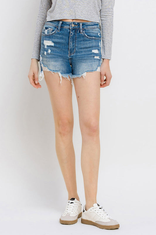 Vervet by Flying Monkey Distressed Raw Hem Denim Shorts - AllIn Computer