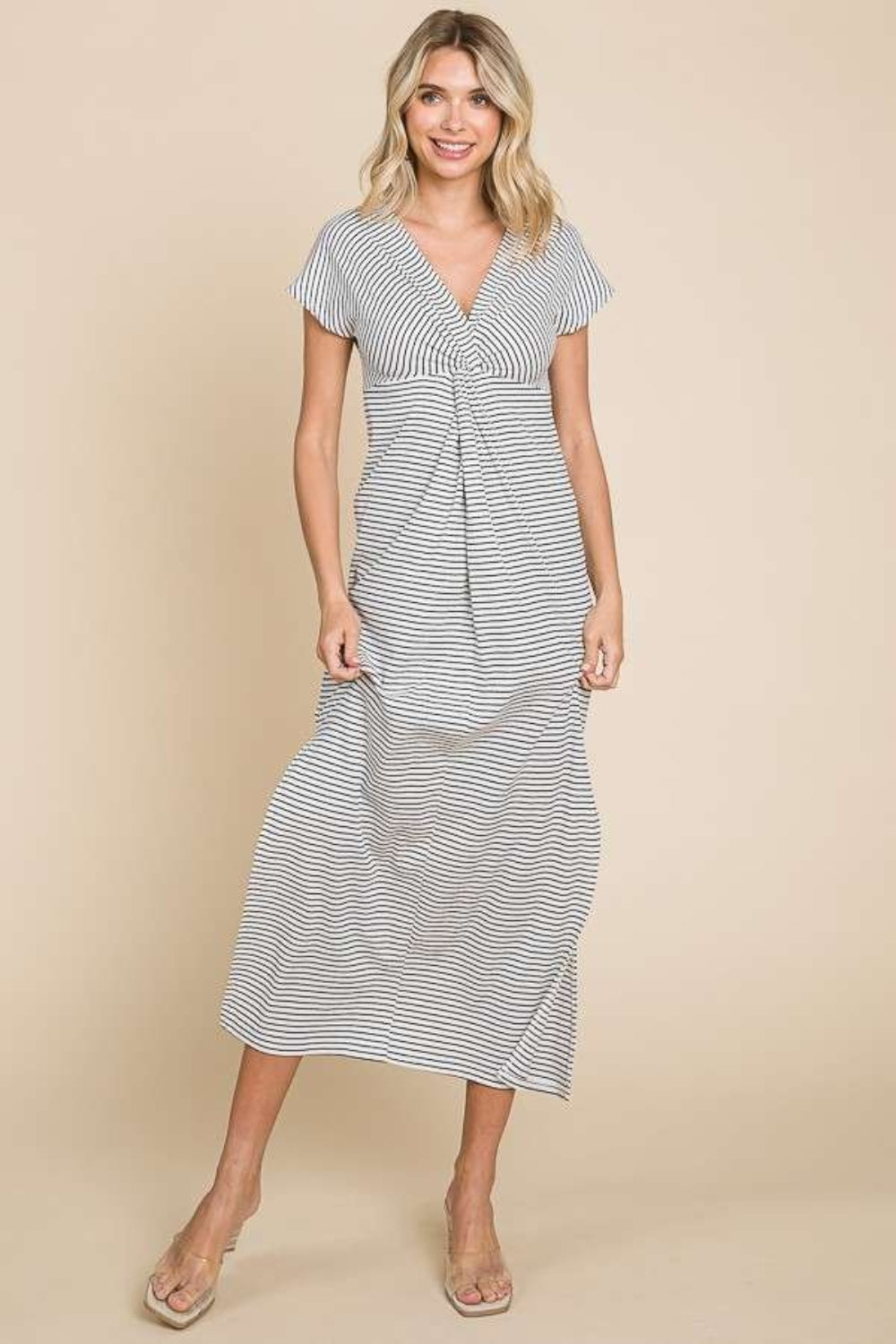Culture Code Full Size Striped Twisted Detail Dress - AllIn Computer