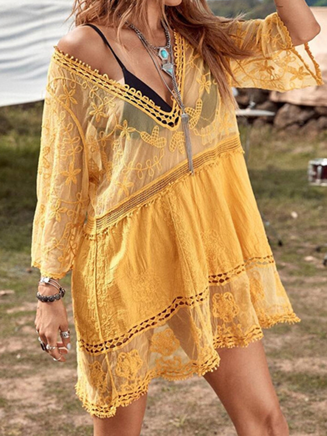 Lace Detail Plunge Cover-Up Dress - AllIn Computer