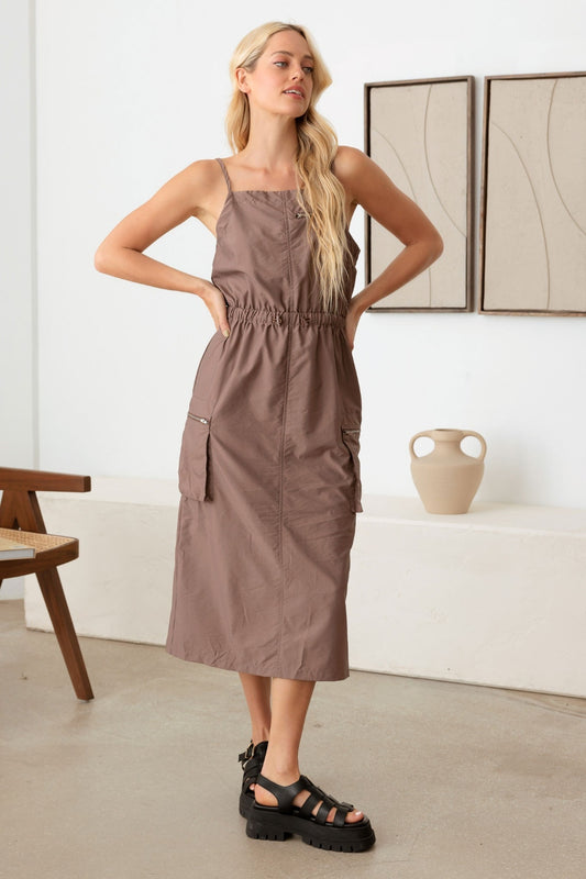 Tasha Apparel Adjustable Strap Waist Drawstring Cargo Midi Dress - AllIn Computer