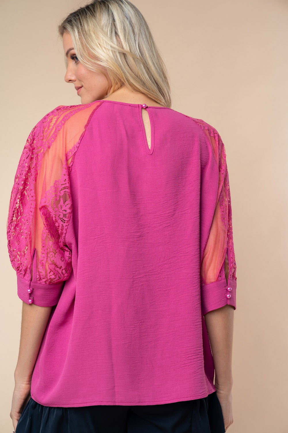 White Birch Round Neck Lace Half Sleeve Blouse - AllIn Computer