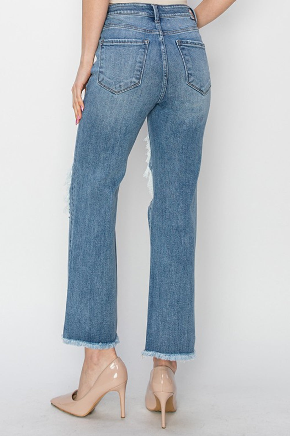 RISEN High Rise Distressed Crop Straight Jeans - AllIn Computer