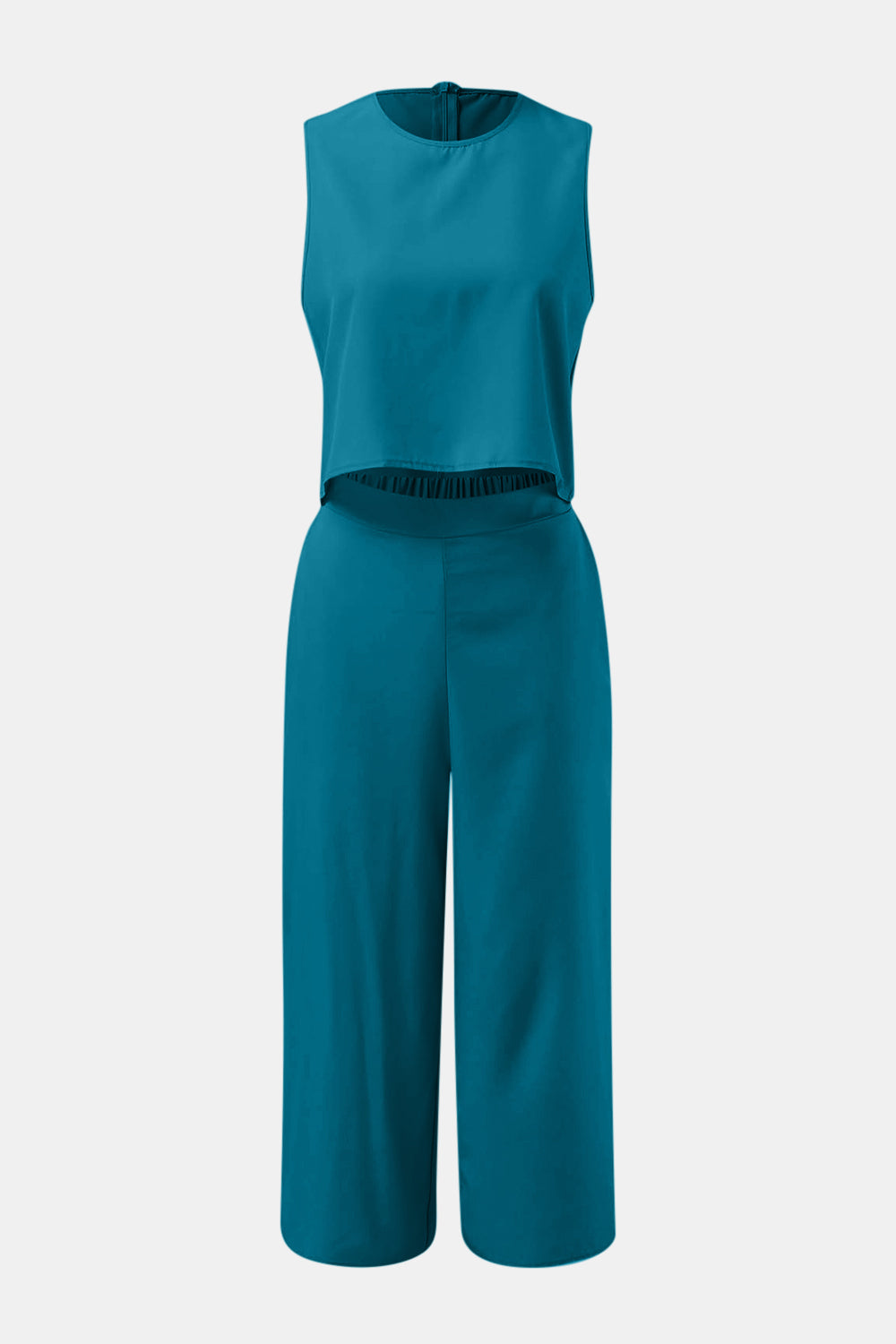 Round Neck Top and Wide Leg Pants Set - AllIn Computer