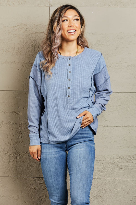 HEYSON Understand me Full Size Oversized Henley Top | CLOTHING,SHOES & ACCESSORIES | henley top, HEYSON, oversized top, Ship from USA, top | Trendsi