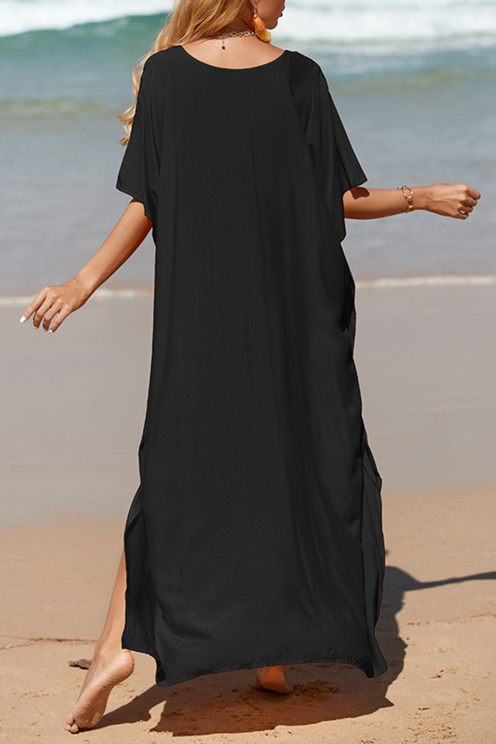 Slit V-Neck Half Sleeve Cover-Up - AllIn Computer