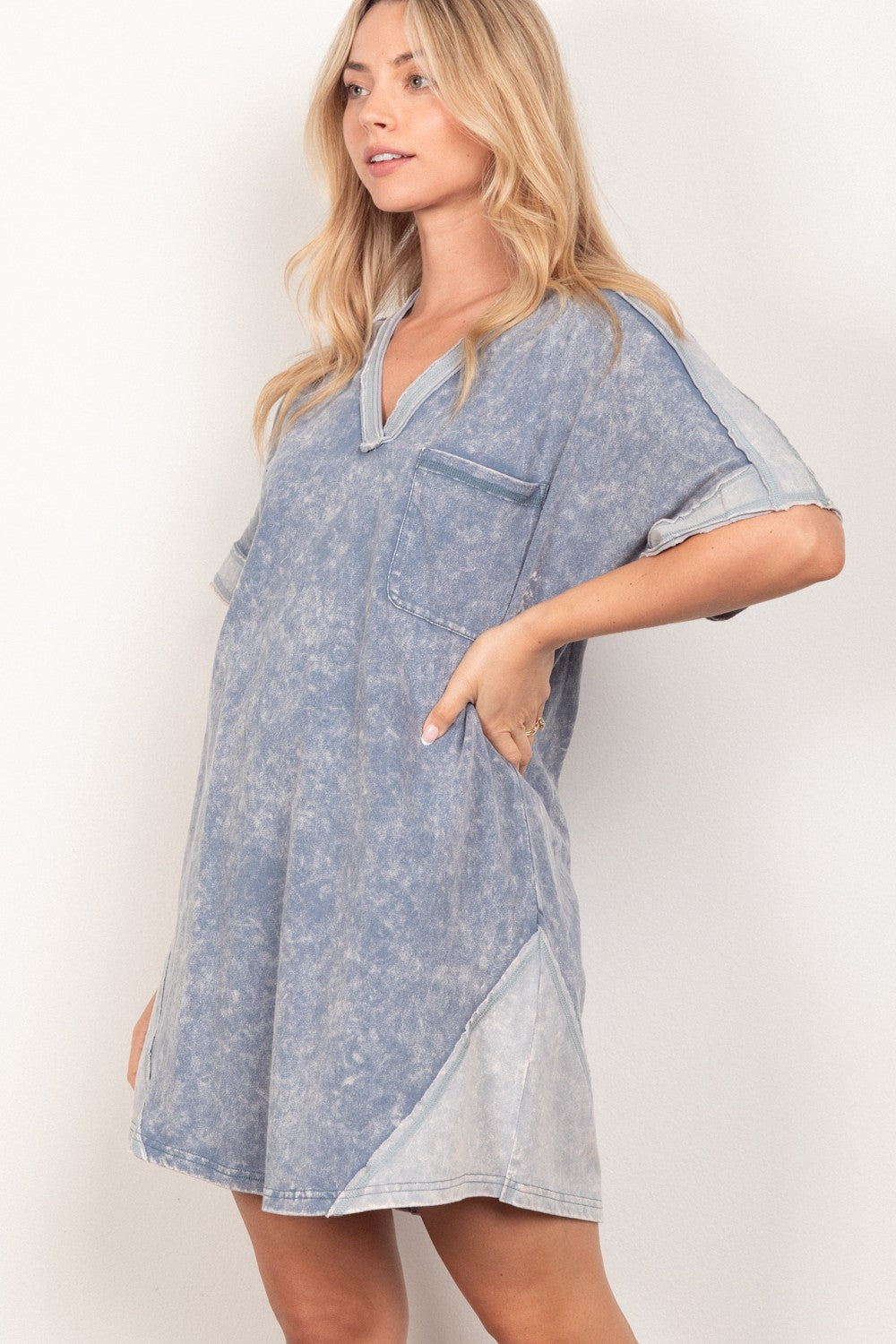 VERY J Short Sleeve V-Neck Tee Dress - AllIn Computer