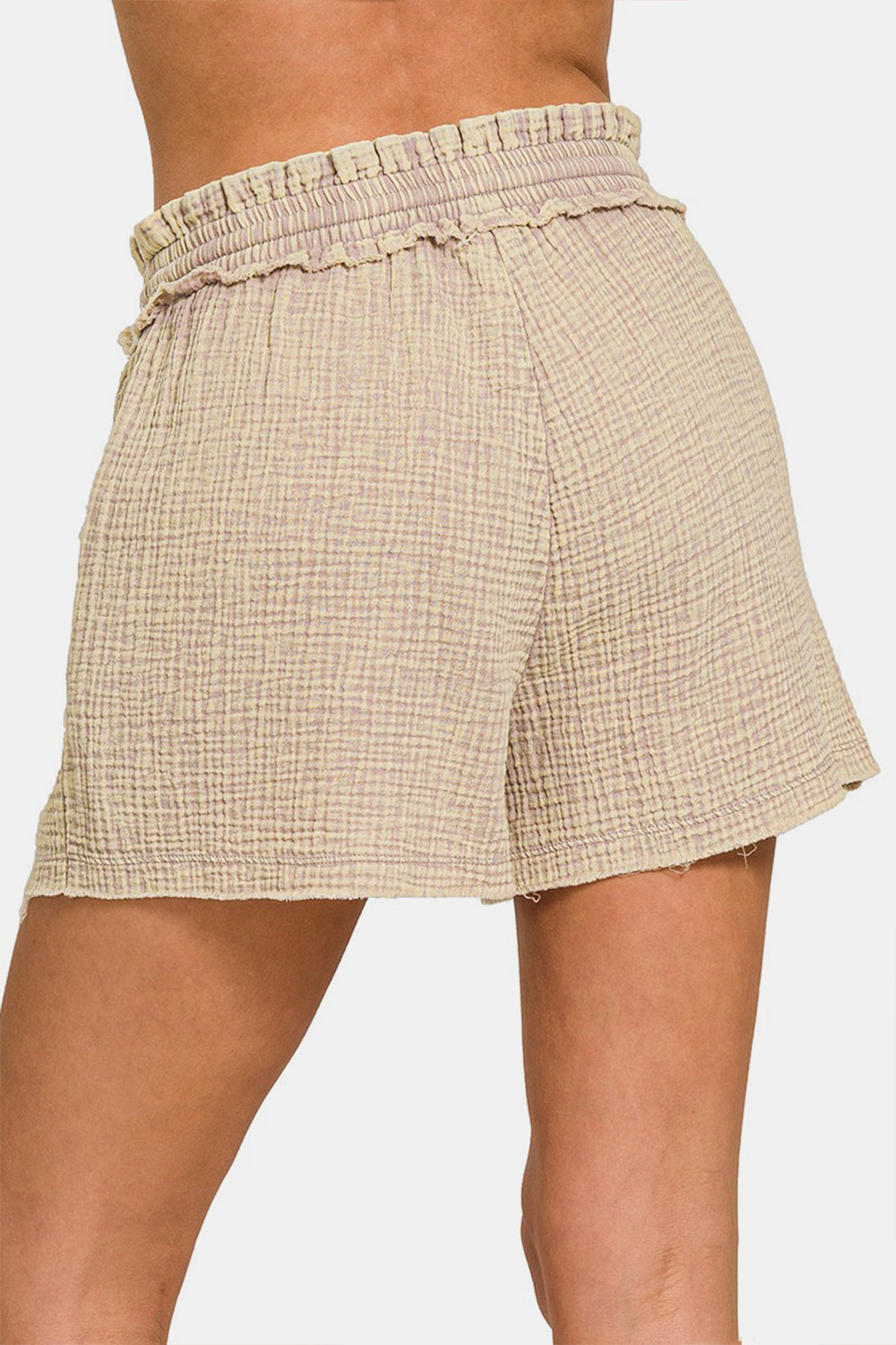 Zenana Washed Frayed Hem Drawstring Shorts - AllIn Computer