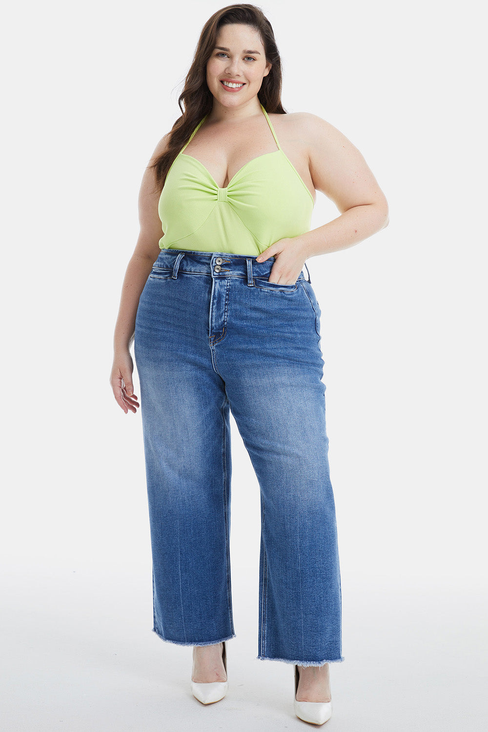 BAYEAS Full Size Raw Hem High Waist Wide Leg Jeans - AllIn Computer