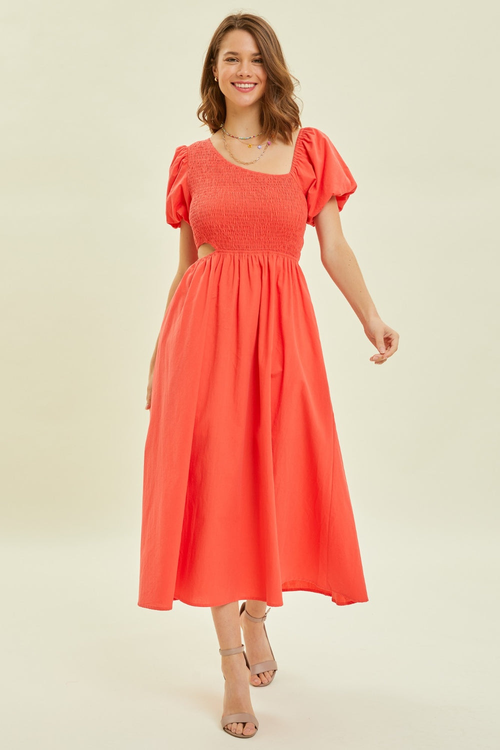 HEYSON Smocked Cutout Midi Dress - AllIn Computer