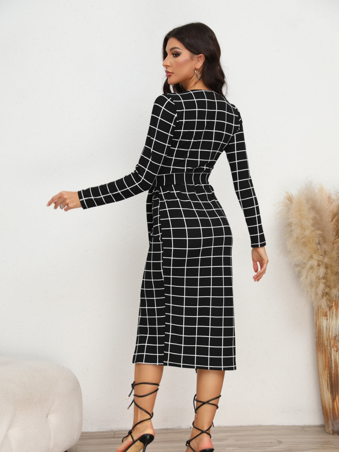 Plaid Long Sleeve Slit Dress - AllIn Computer