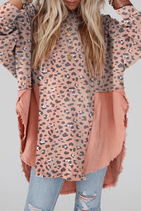 Textured Leopard Dropped Shoulder Blouse - AllIn Computer