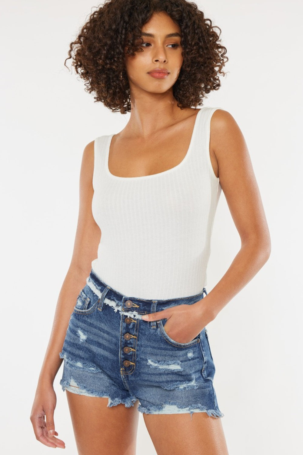 Kancan Distressed Button Fly Denim Shorts - AllIn Computer