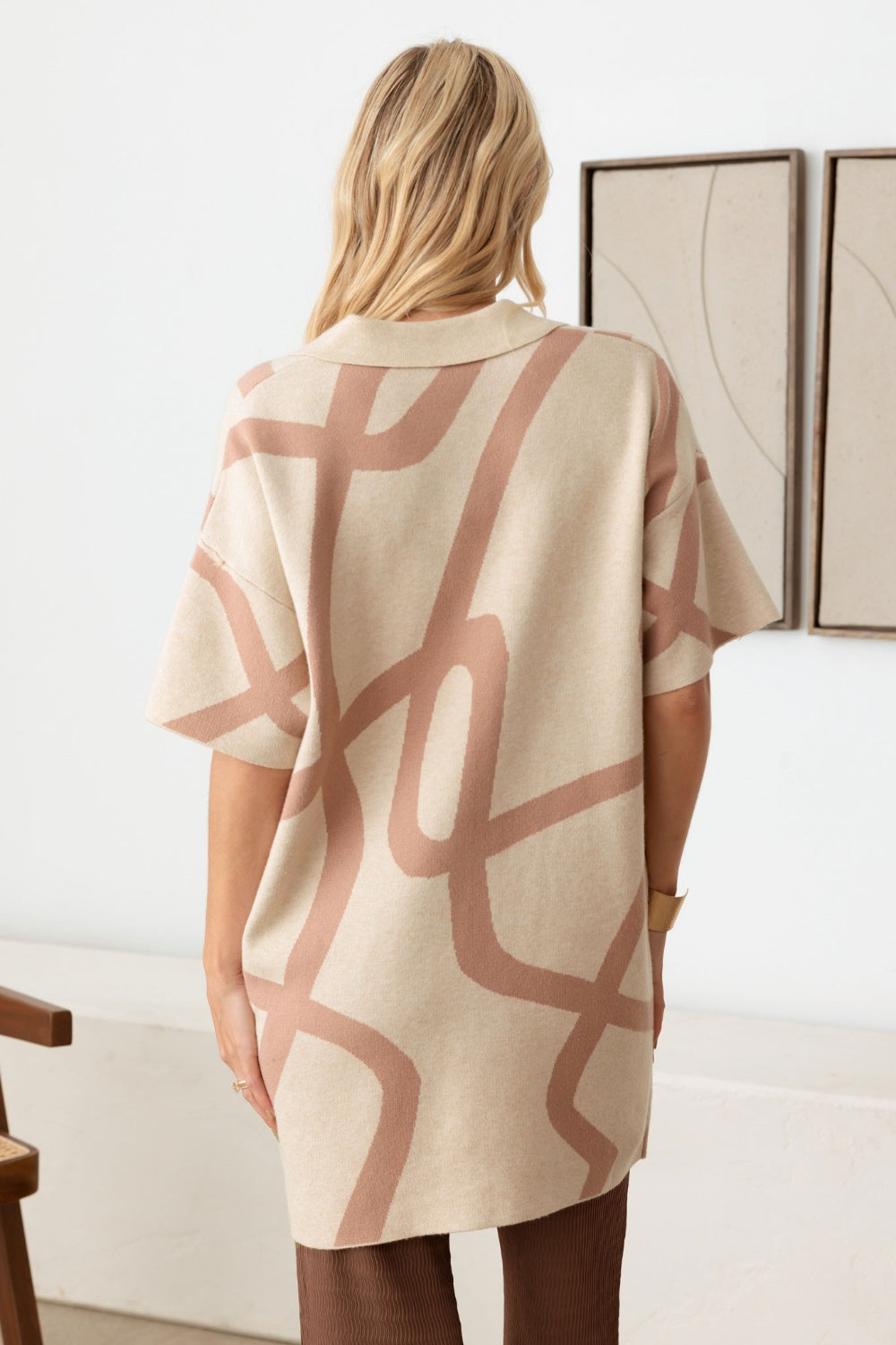 Tasha Apparel Abstract Collared Button Down Sweater Dress - AllIn Computer