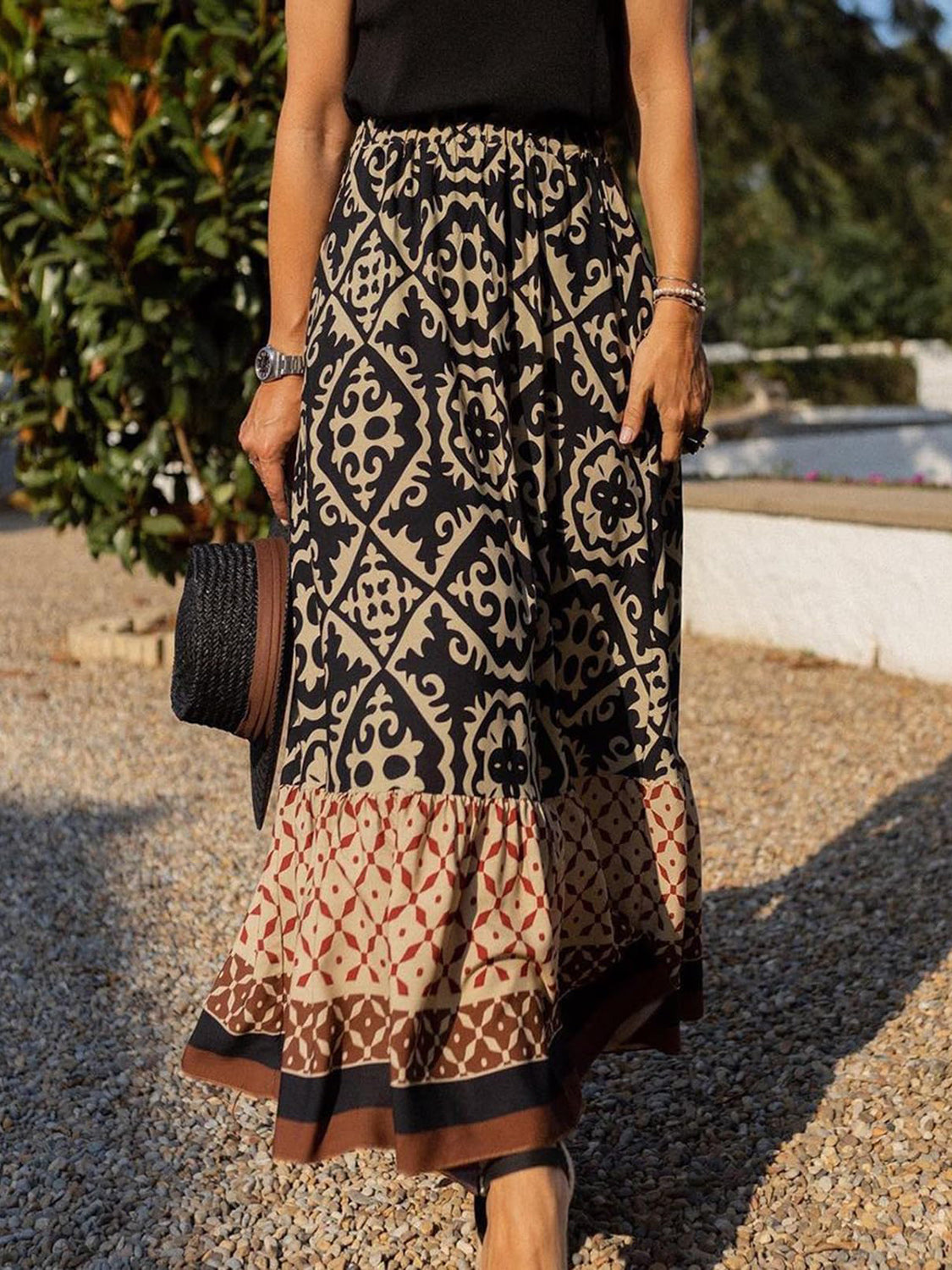Geometric Elastic Waist Maxi Skirt - AllIn Computer