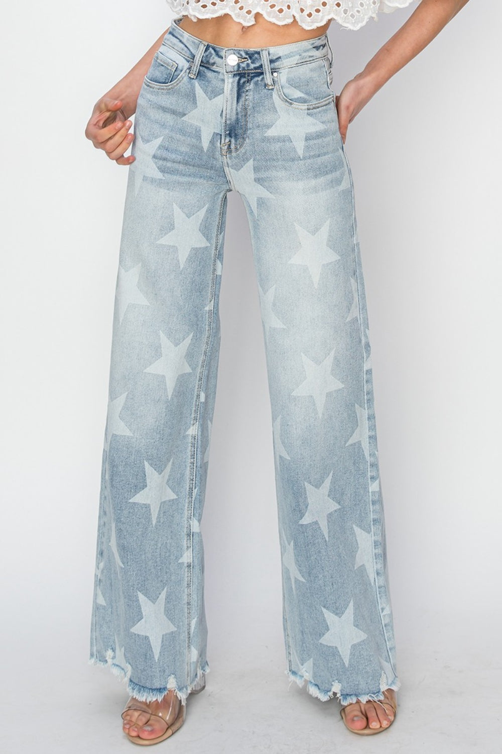RISEN Full Size Raw Hem Star Wide Leg Jeans - AllIn Computer