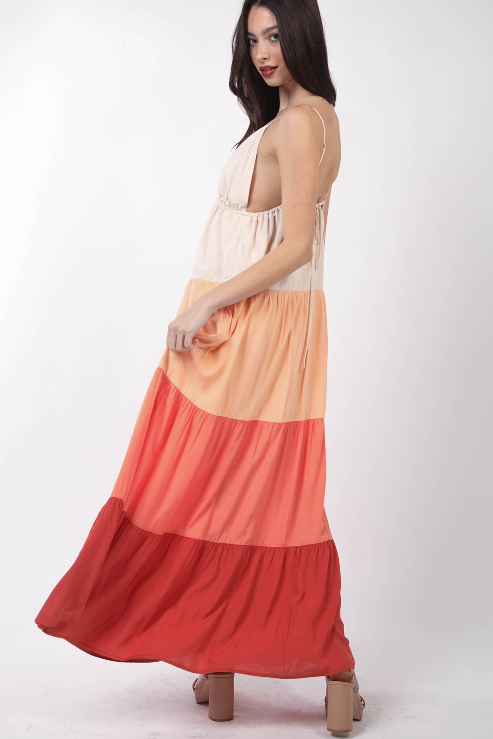 VERY J Color Block Tiered Maxi Cami Dress - AllIn Computer