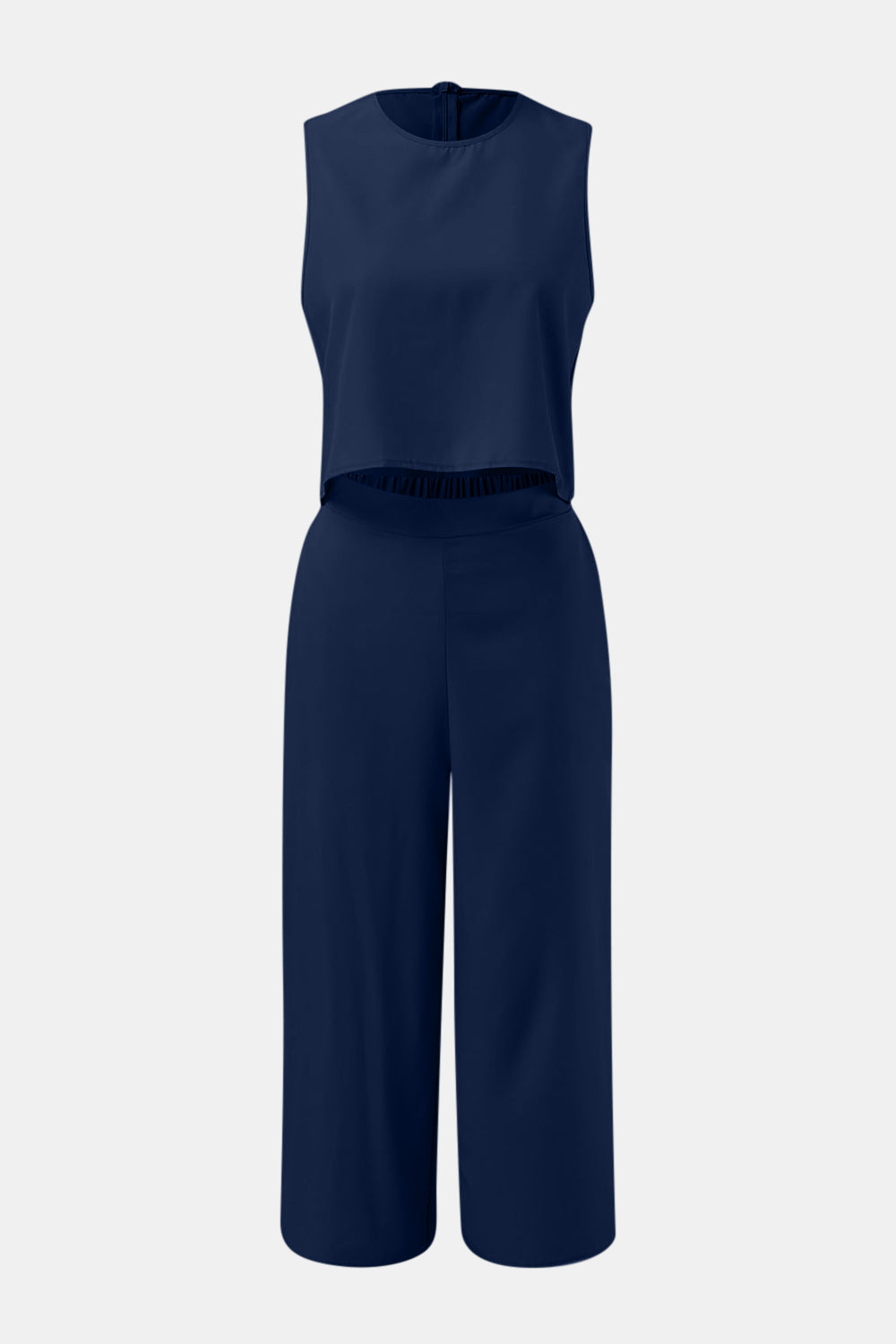 Round Neck Top and Wide Leg Pants Set - AllIn Computer