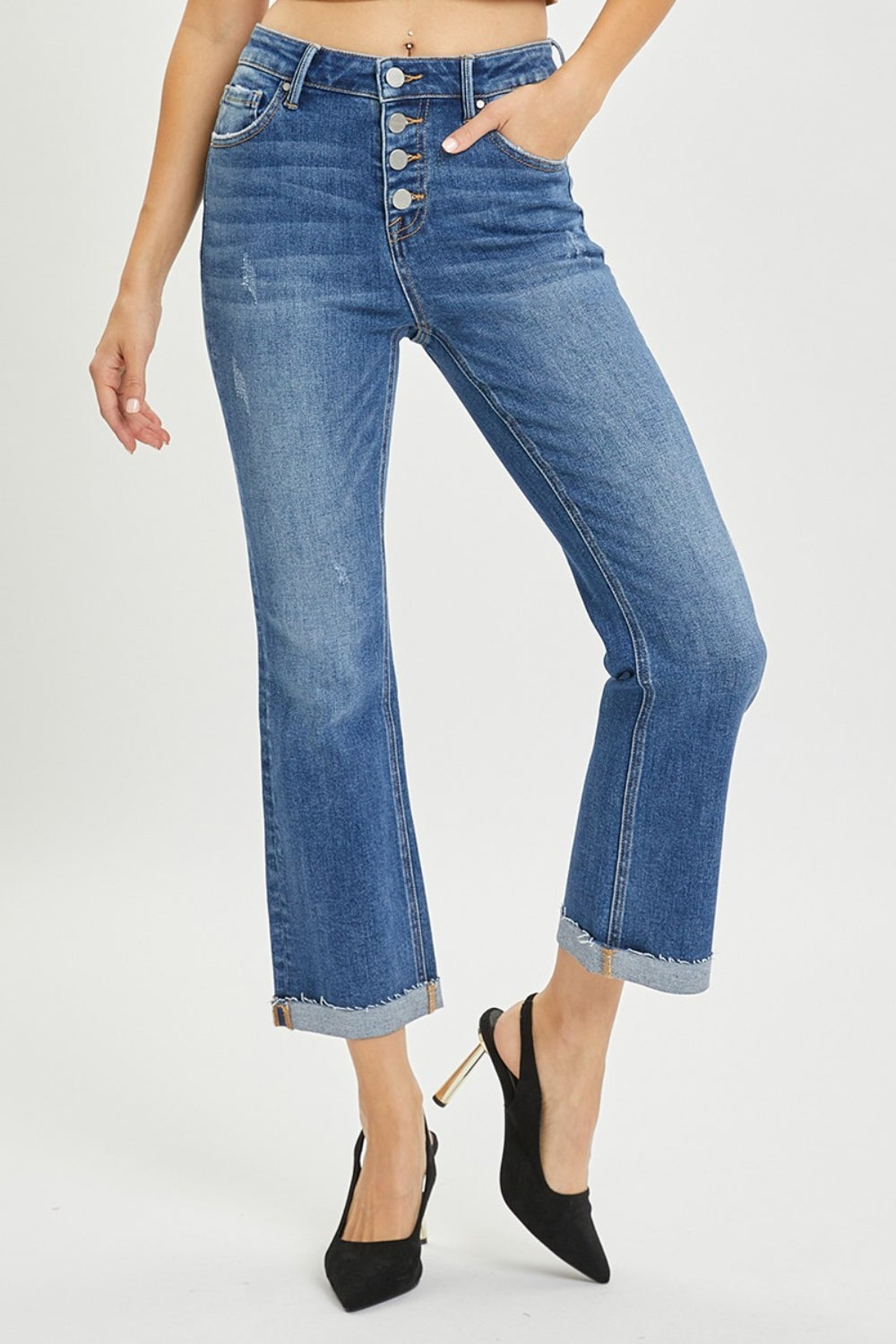 RISEN Full Size Button Fly Cropped Bootcut Jeans - AllIn Computer